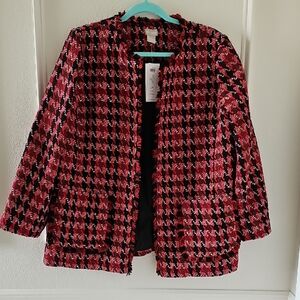 CHICOS MIDLENGTH TWEED RED BLACK TONAL.